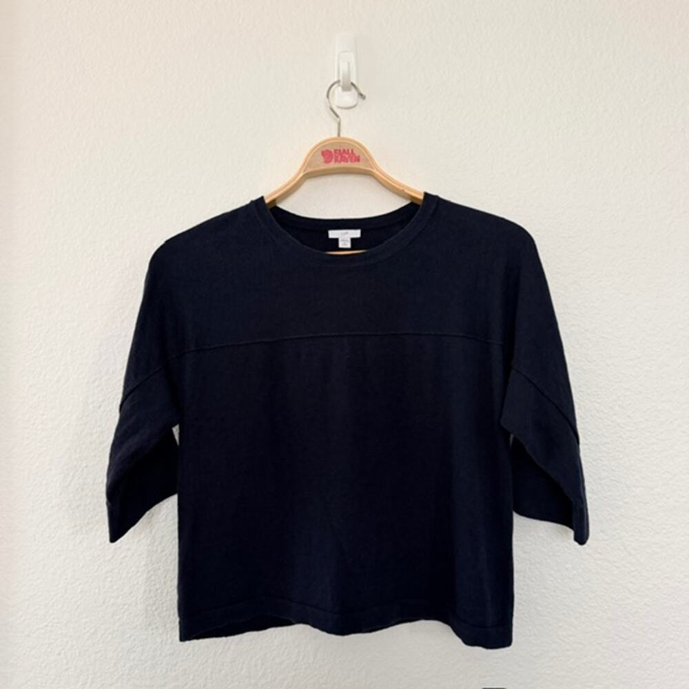 J. Jill Linen-Cotton Blend Tee Navy Blue‎ Slouchy Textured Women Petite Small